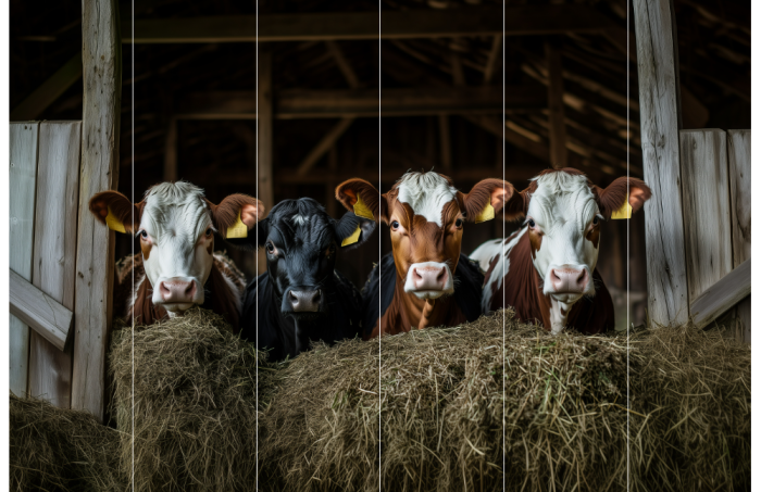 Vier koeien in een rustieke stal