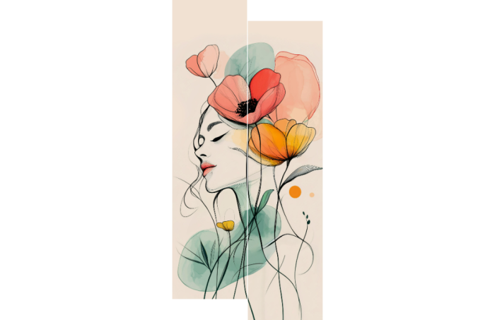 Line-art vrouw bloemen